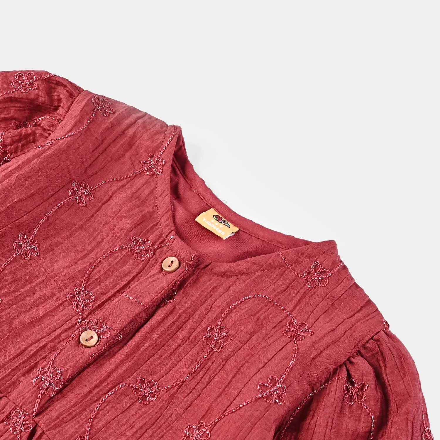 Girls Chiffon Emb Top Spray Rose-MAROON
