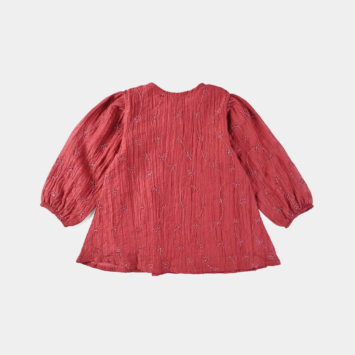 Girls Chiffon Emb Top Spray Rose-MAROON
