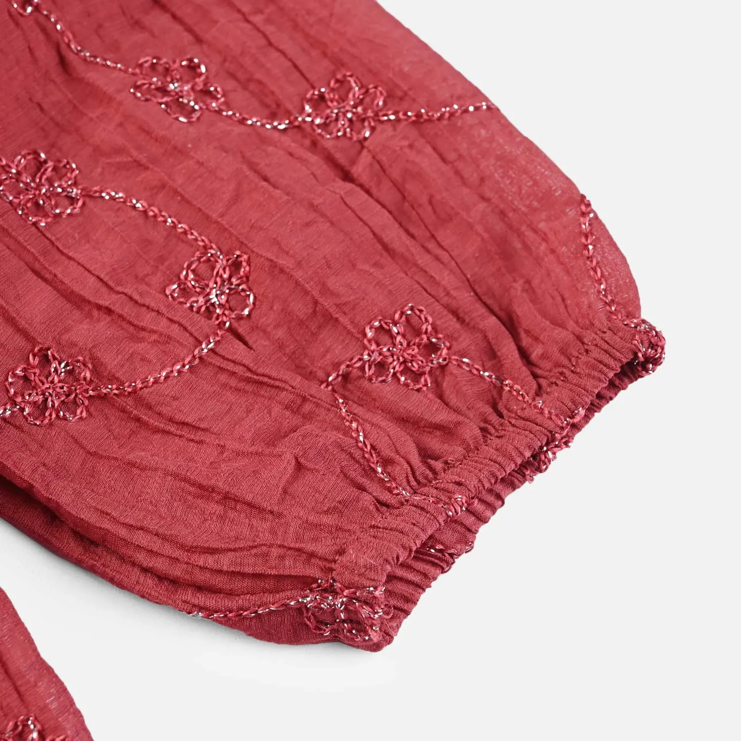 Girls Chiffon Emb Top Spray Rose-MAROON