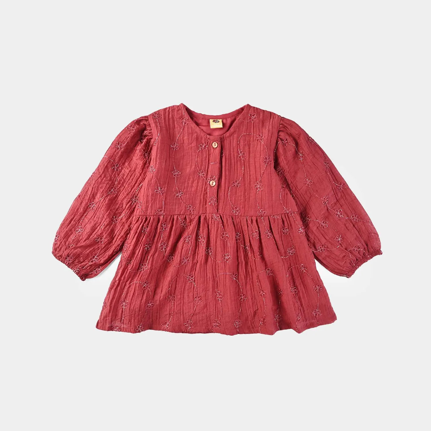 Girls Chiffon Emb Top Spray Rose-MAROON