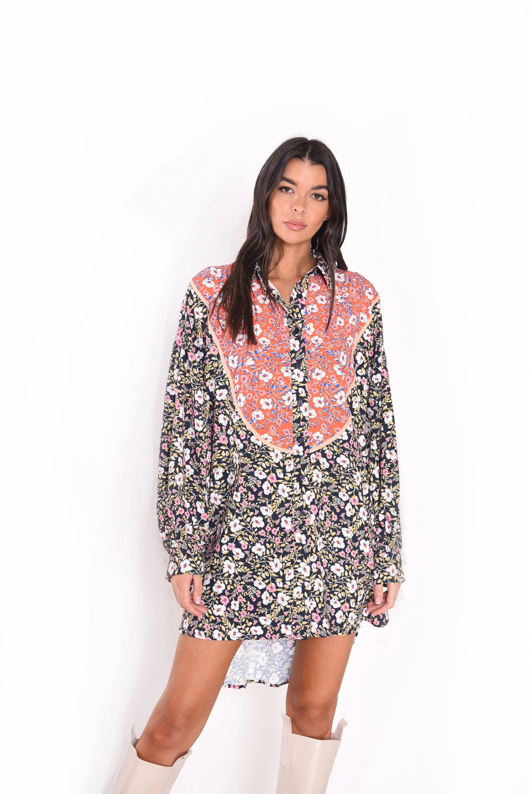 Glamorous Mixed Folk Floral Shift Midi Dress