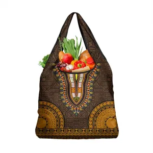 Gold Dashiki and Tapa Pattern Grocery Bag Africa-Polynesia Together Culture LT9