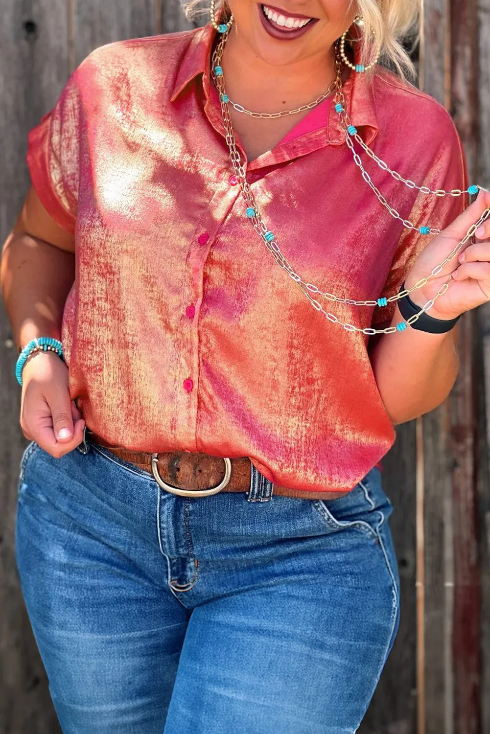 Gold Metallic Luster Crewneck Mini T-Shirt Dress
