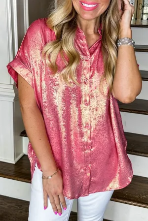 Gold Metallic Luster Crewneck Mini T-Shirt Dress