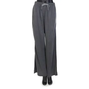 Gray Comfort Interlock Wide Trousers - Monili Stripe Embroidery, Cotton & Silk