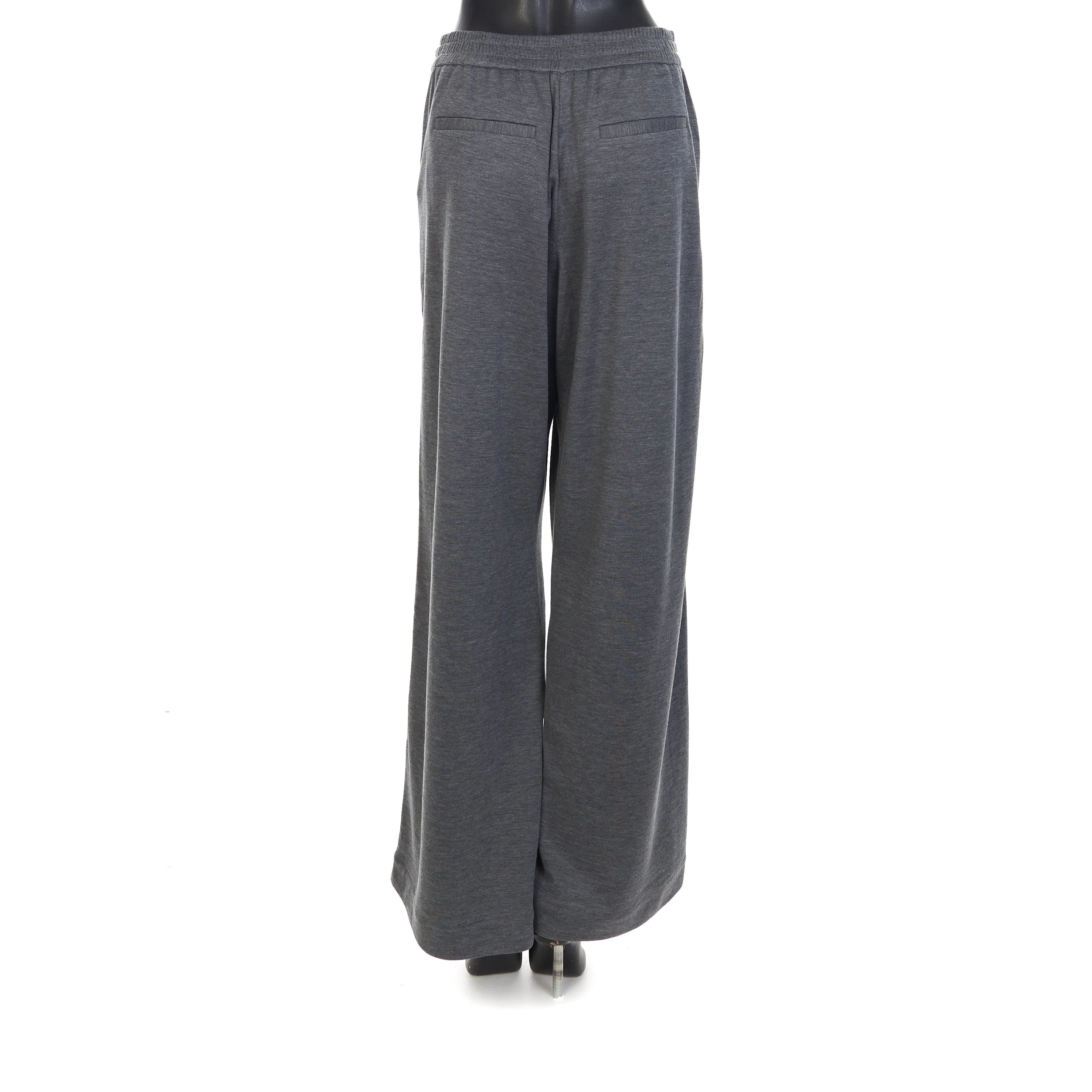 Gray Comfort Interlock Wide Trousers - Monili Stripe Embroidery, Cotton & Silk
