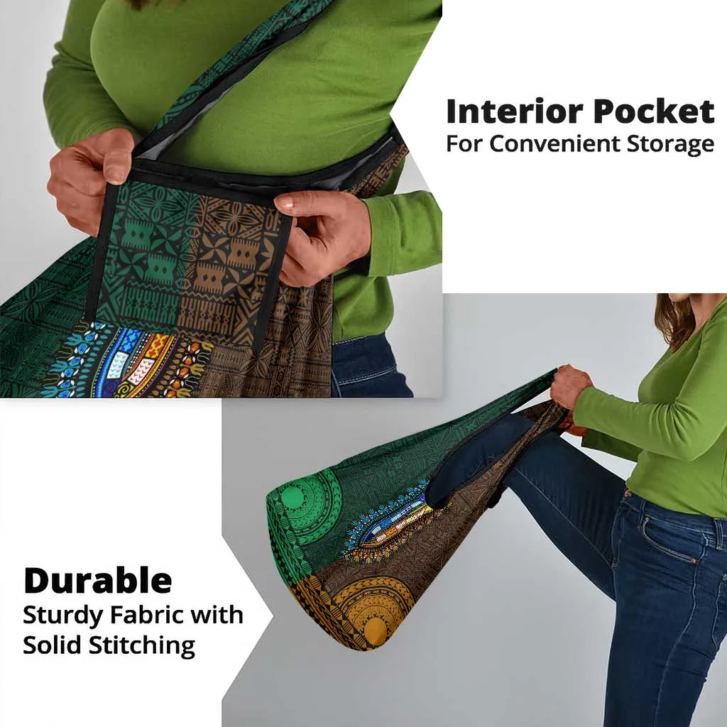 Green-gold Dashiki and Tapa Pattern Grocery Bag Africa-Polynesia Together Culture LT9