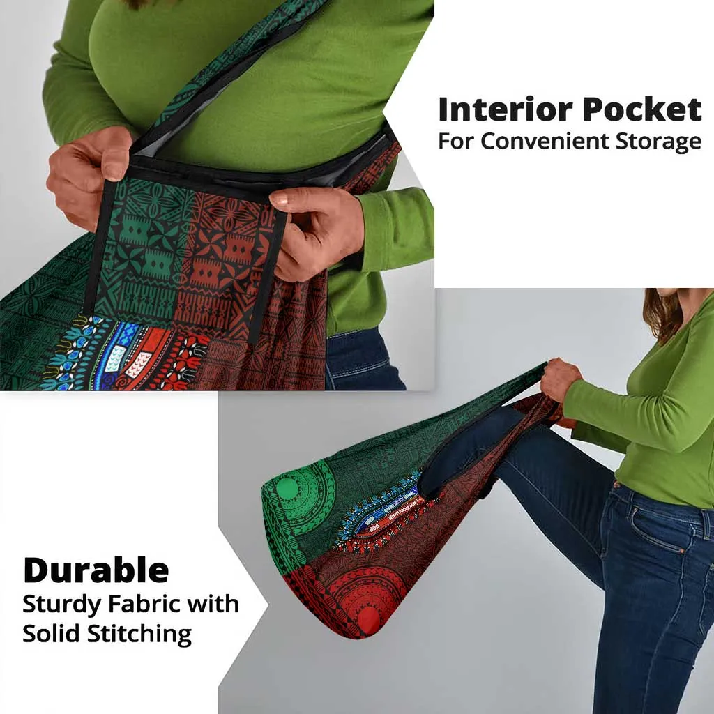 Green-red Dashiki and Tapa Pattern Grocery Bag Africa-Polynesia Together Culture LT9