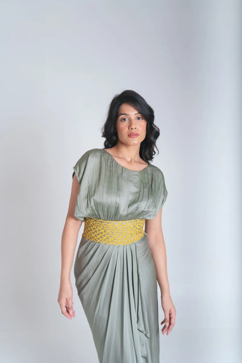 Green-Yellow Braided Cocktail Gown