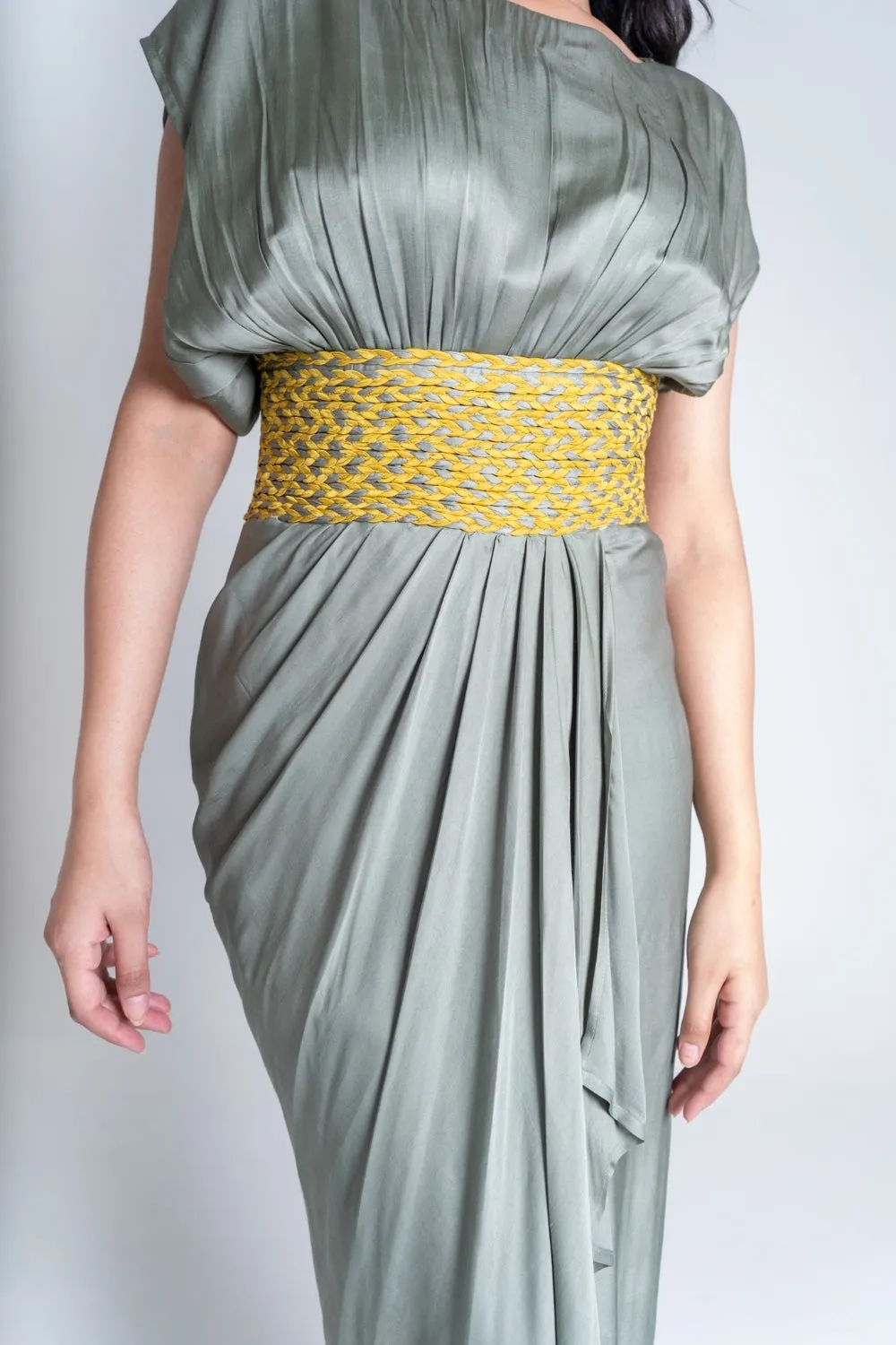 Green-Yellow Braided Cocktail Gown