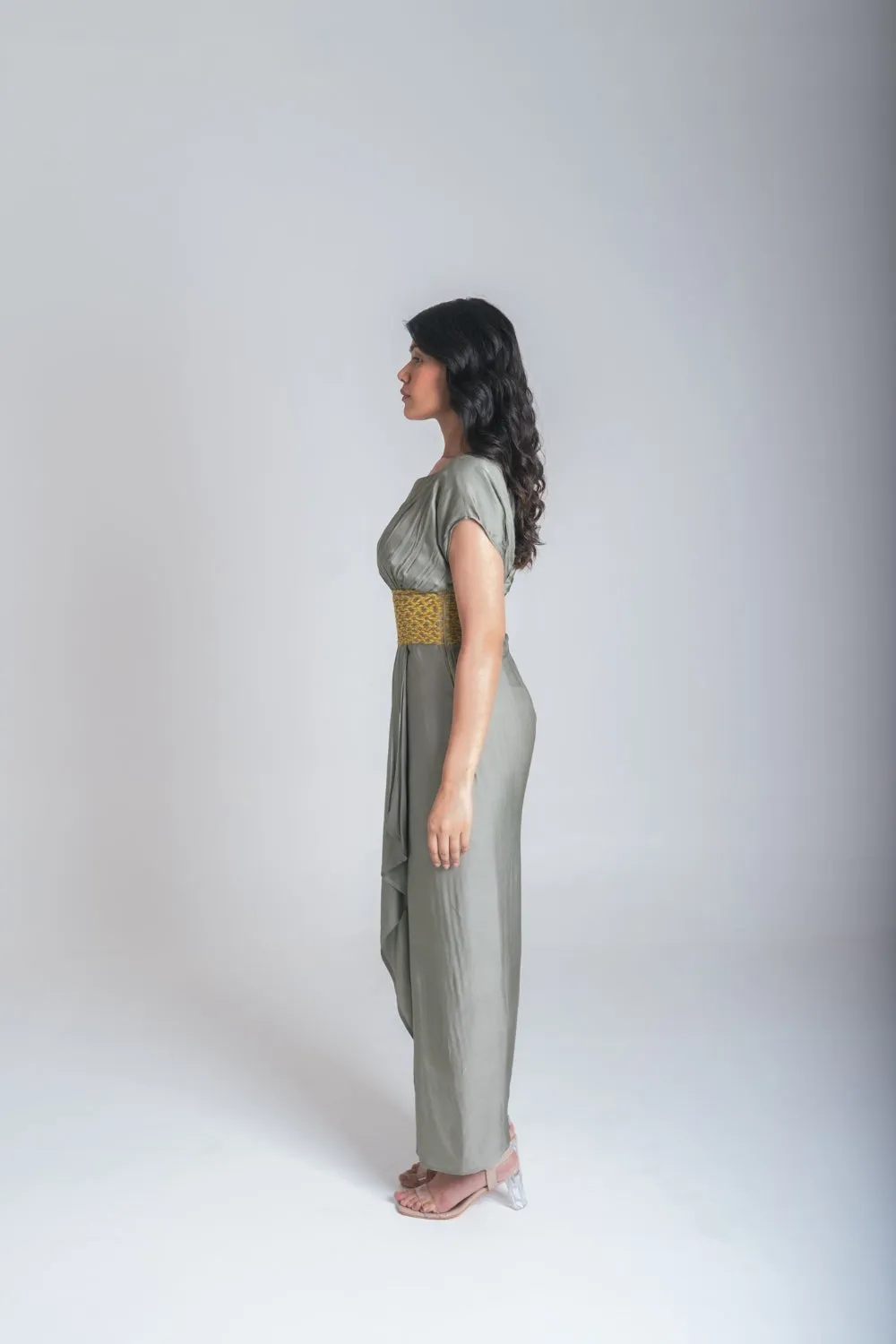 Green-Yellow Braided Cocktail Gown