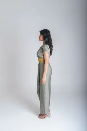 Green-Yellow Braided Cocktail Gown