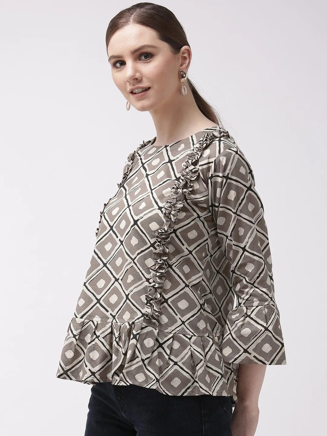 Grey Peplum Top with Frill