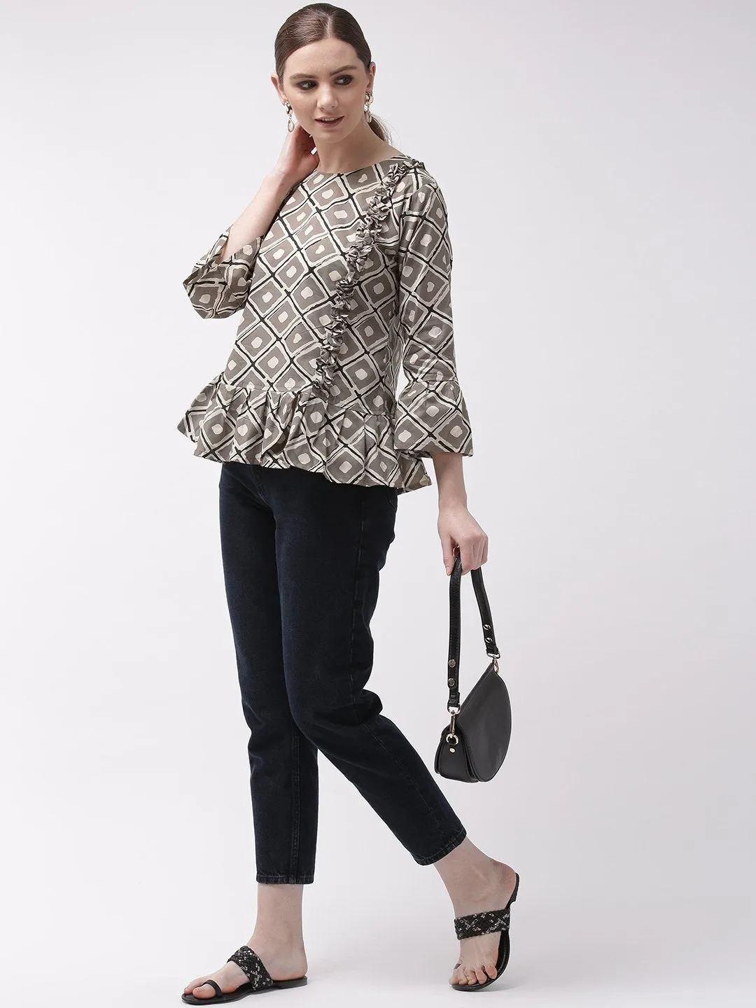 Grey Peplum Top with Frill
