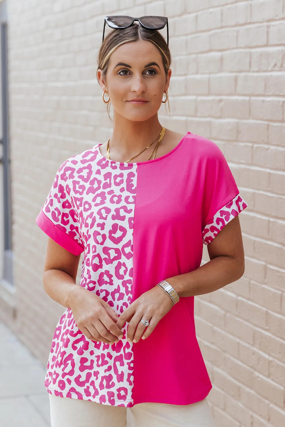 Half Leopard Patchwork Top