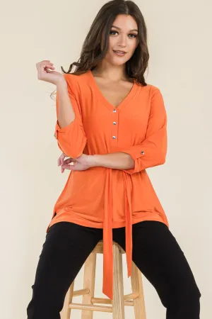 HALF PLACKET BELTED TUNIC SHIRT