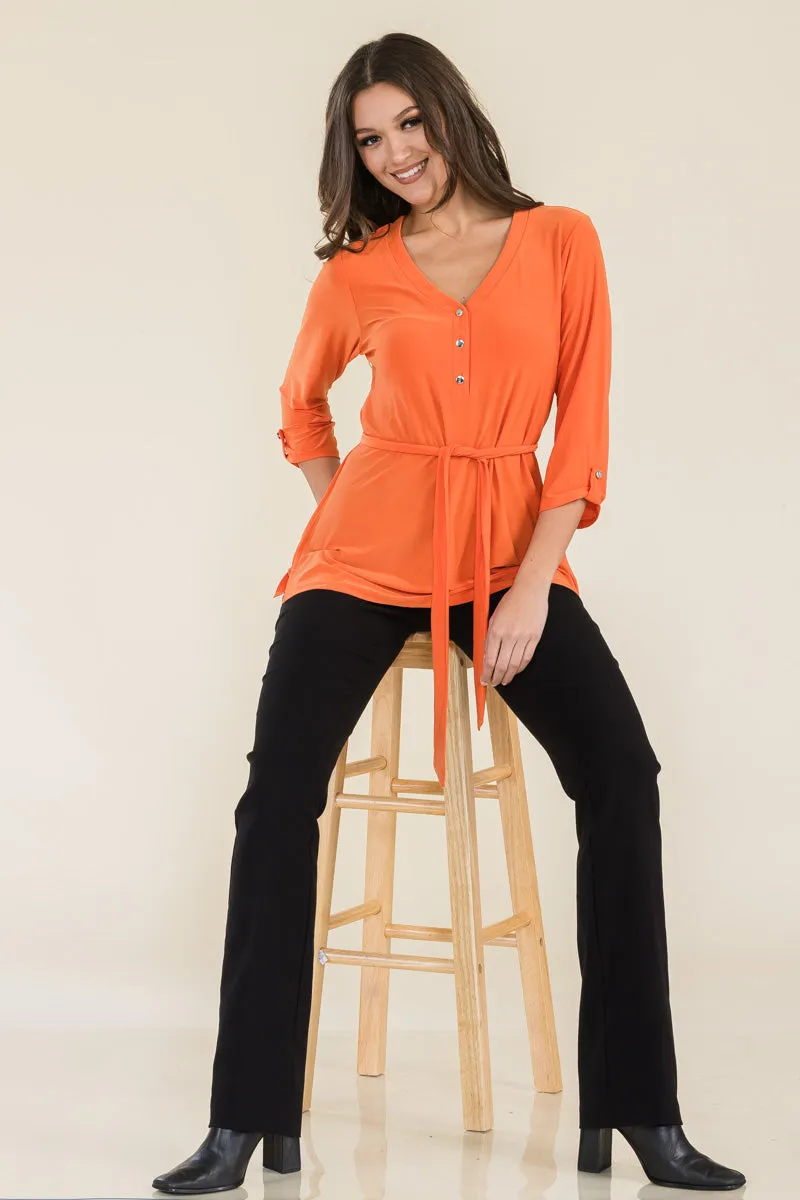 HALF PLACKET BELTED TUNIC SHIRT