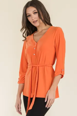 HALF PLACKET BELTED TUNIC SHIRT