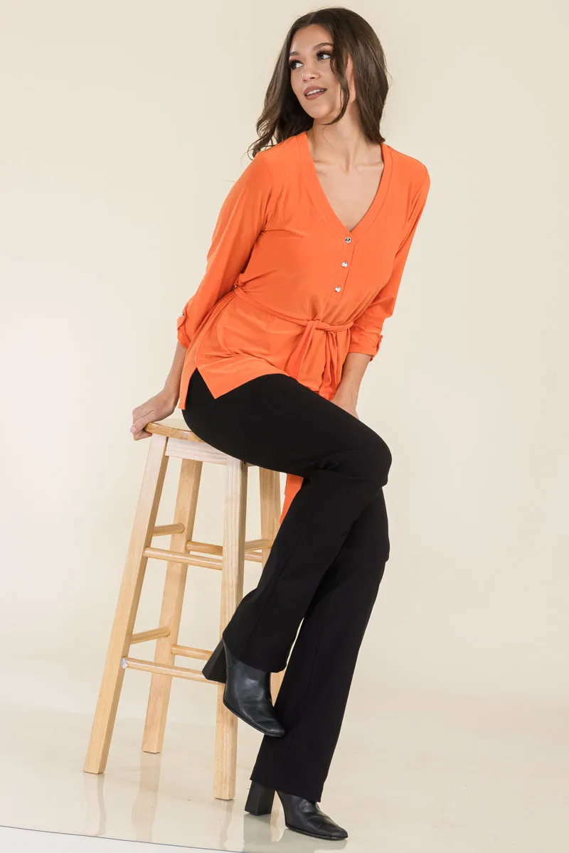 HALF PLACKET BELTED TUNIC SHIRT