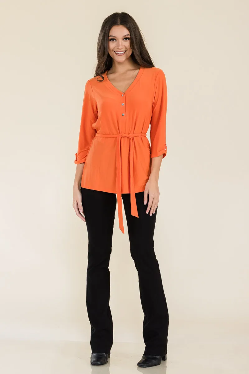 HALF PLACKET BELTED TUNIC SHIRT