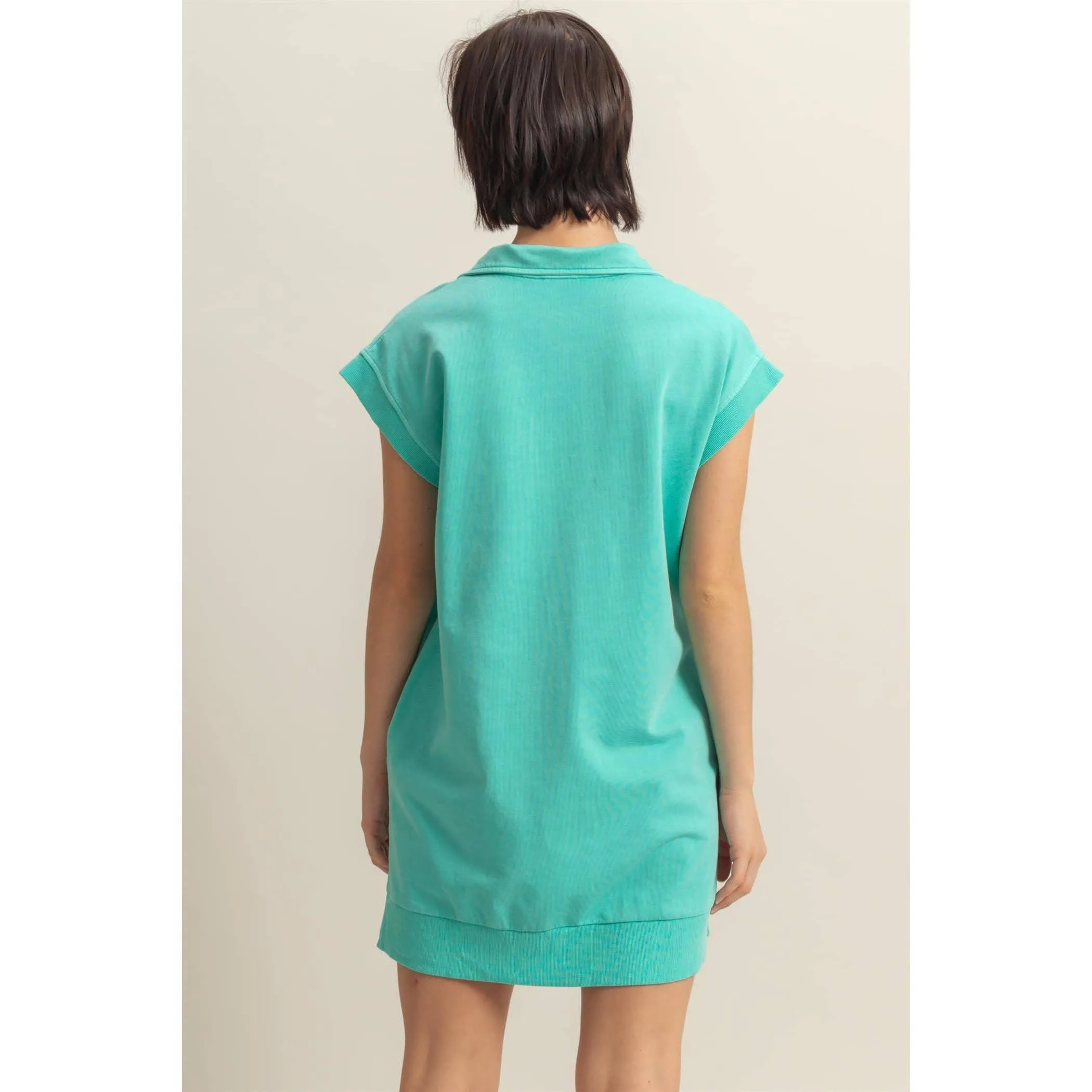 Half Zip Up Mock Neck Mini Dress Turquoise