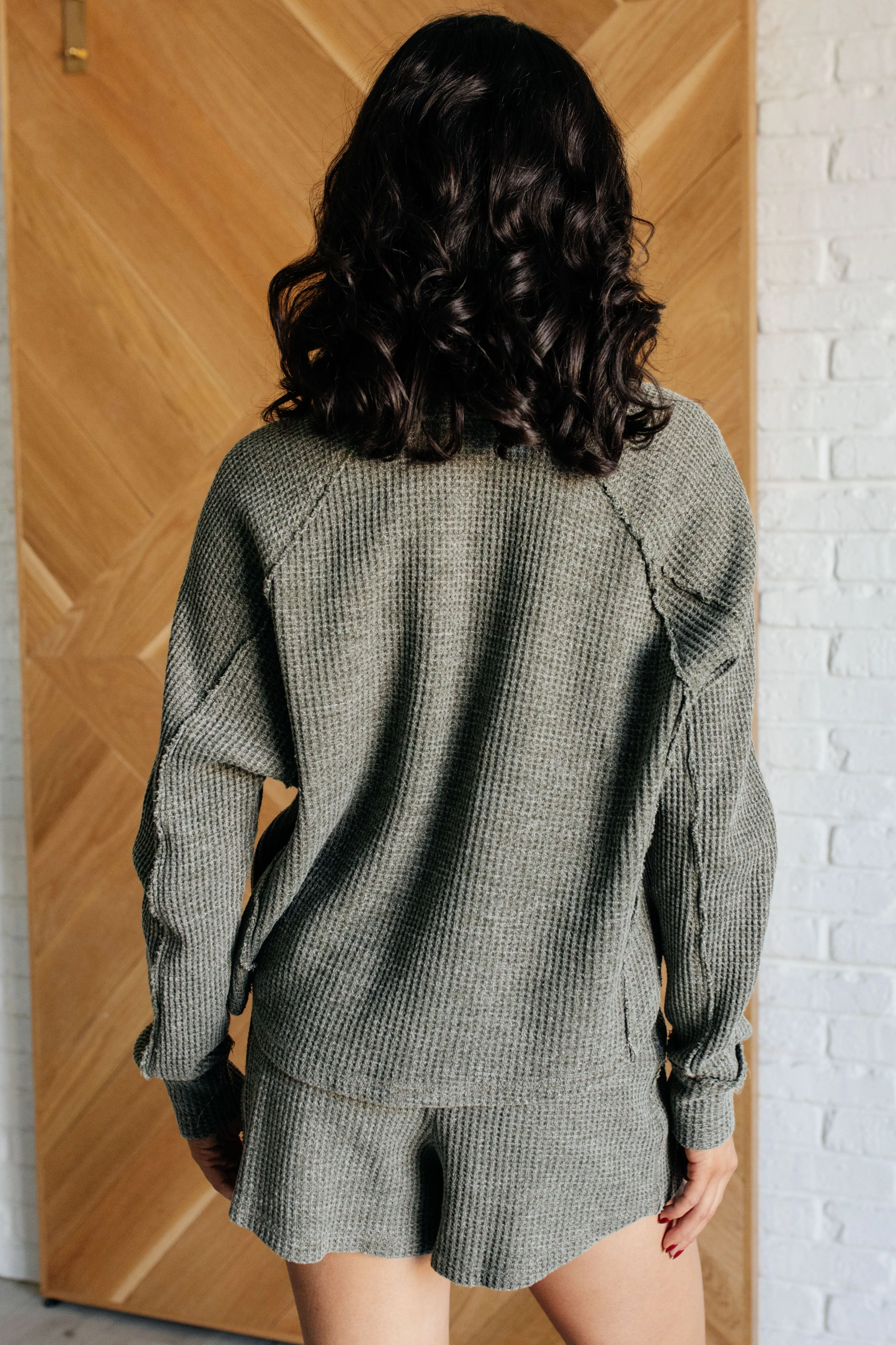 Hazel Blues® |  Set Process Mineral Wash Waffle Knit Set in Olive