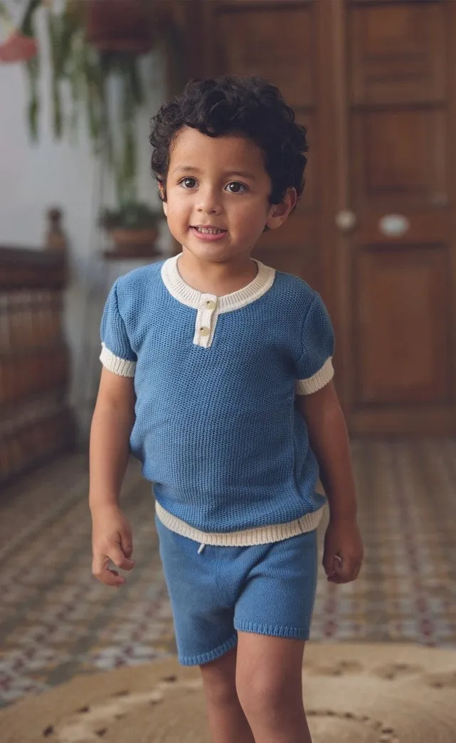 Henley blue knit top by Tun Tun