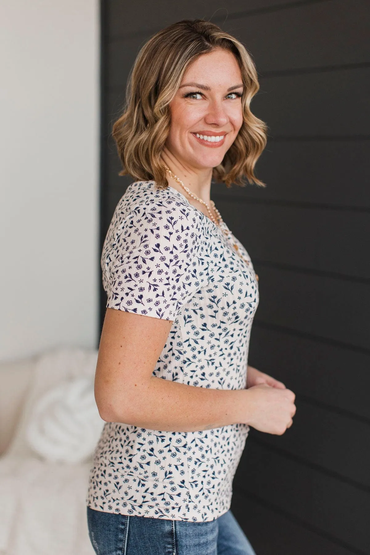 Hold Out Your Hand Floral Top- Ivory & Navy