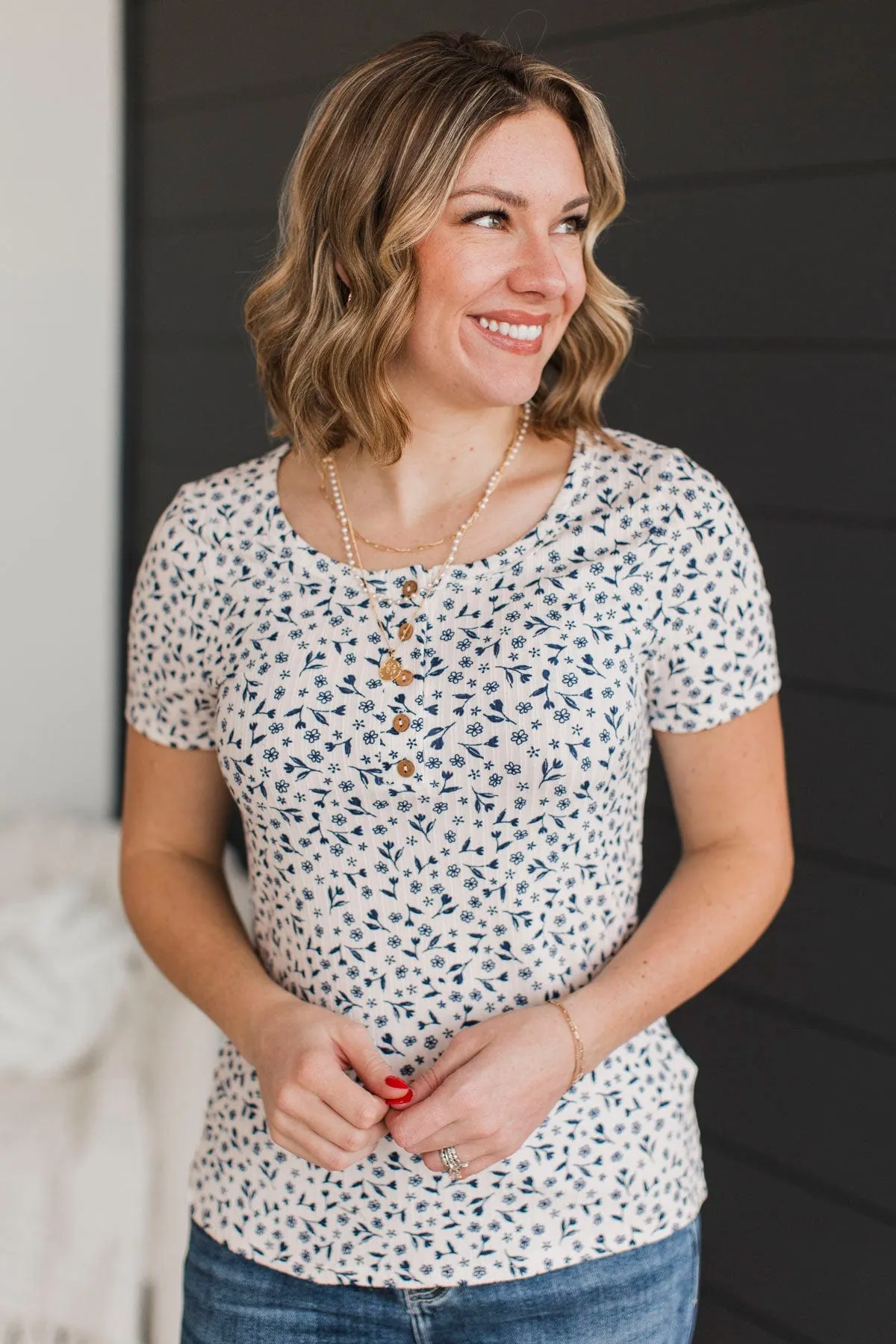Hold Out Your Hand Floral Top- Ivory & Navy