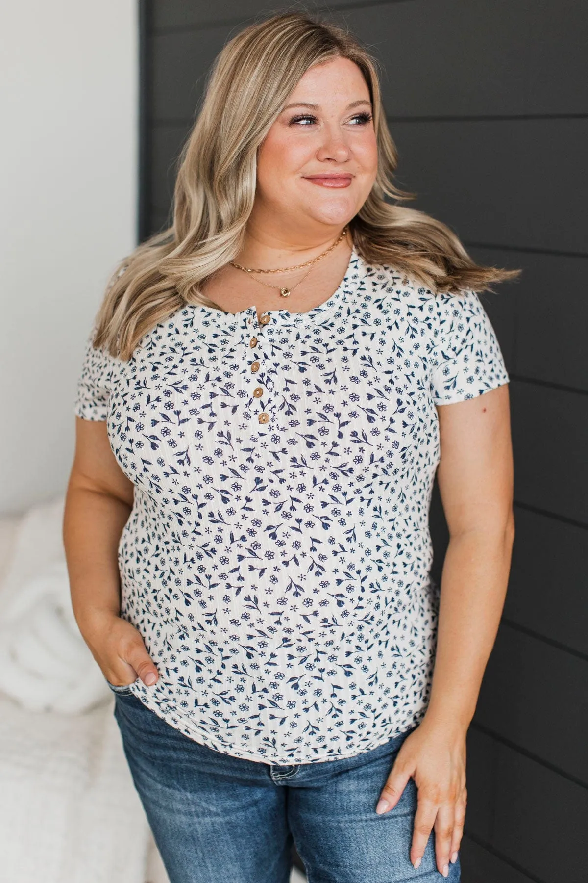 Hold Out Your Hand Floral Top- Ivory & Navy
