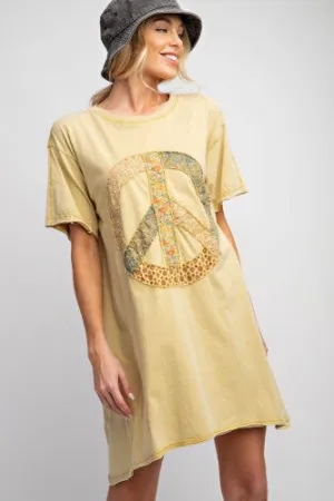 Honey Mustard Peace Patched Tunic Dress