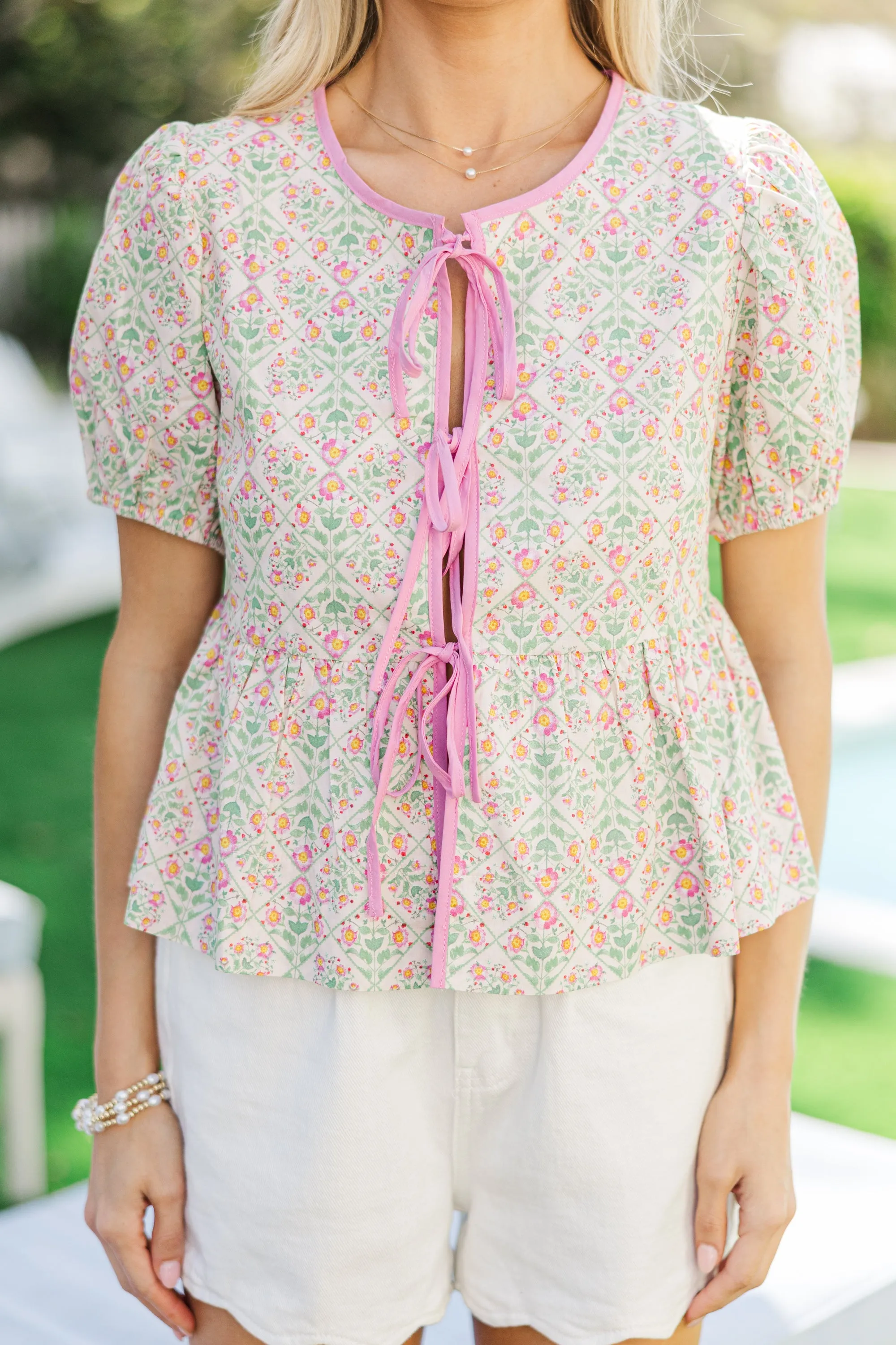 In Harmony Pink Floral Peplum Blouse