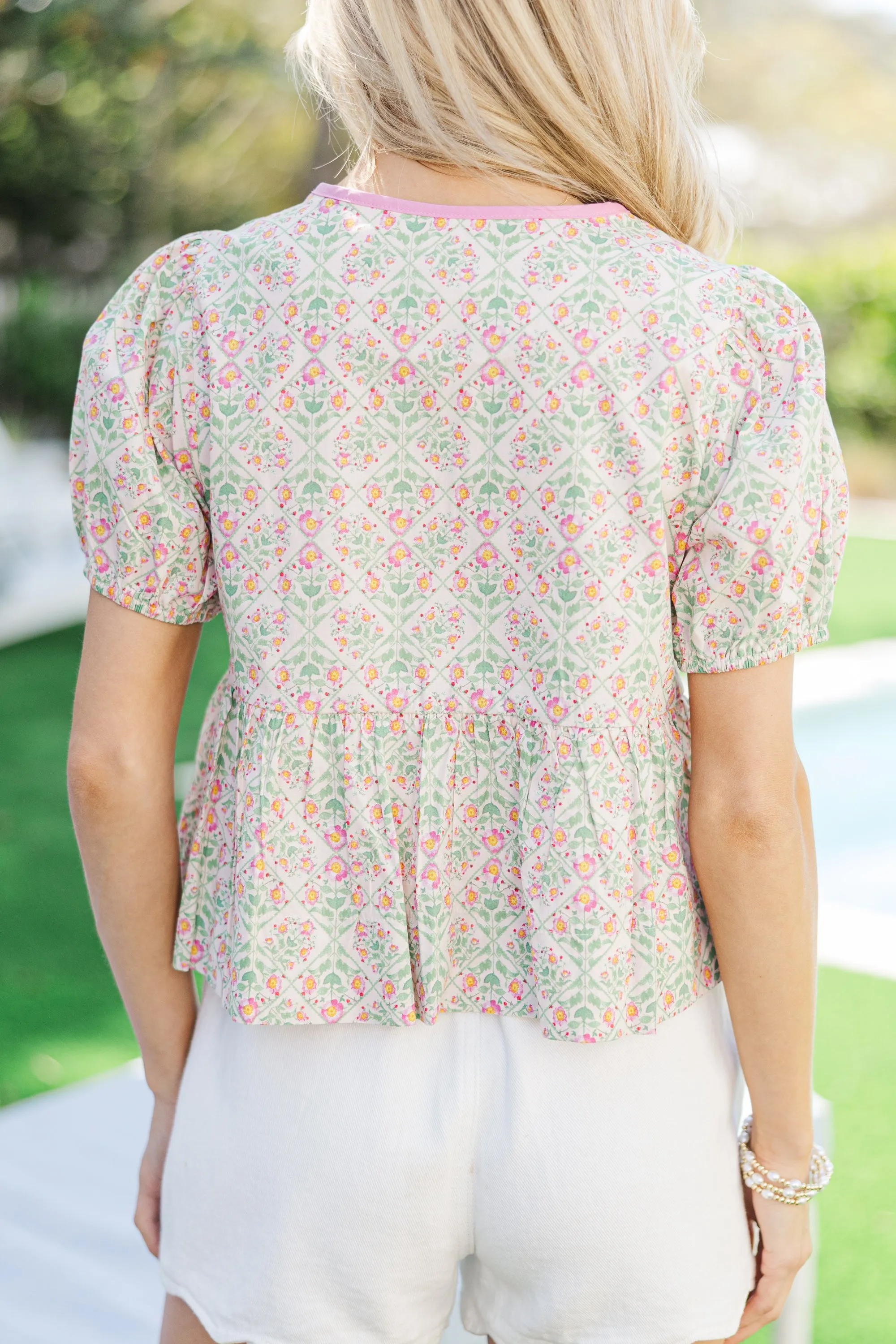 In Harmony Pink Floral Peplum Blouse