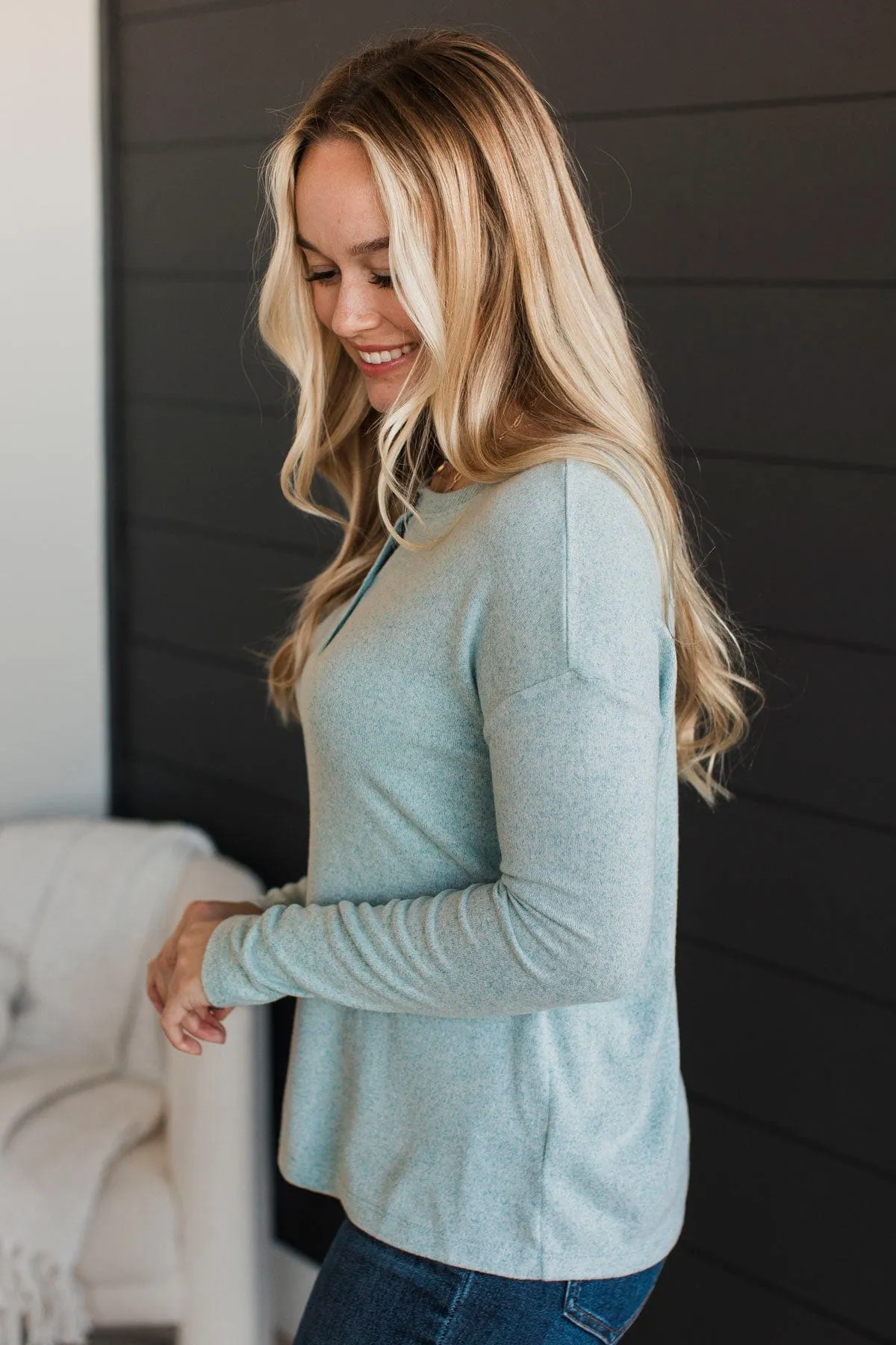 Incredible Timing Long Sleeve Henley Top- Light Blue