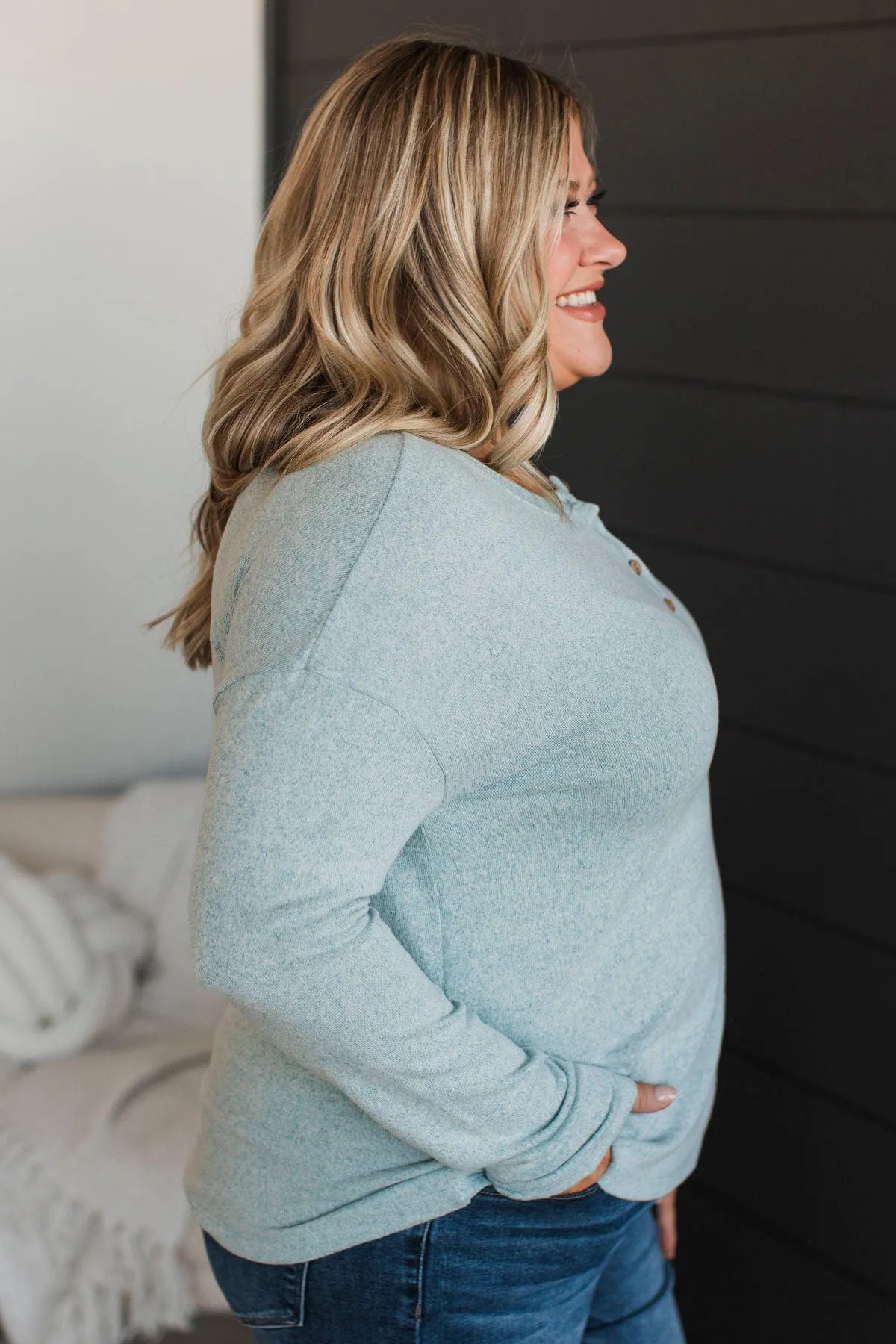 Incredible Timing Long Sleeve Henley Top- Light Blue