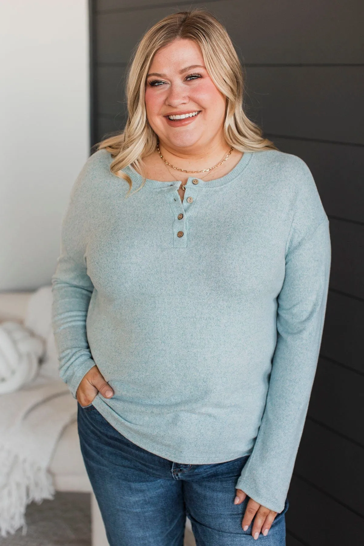 Incredible Timing Long Sleeve Henley Top- Light Blue
