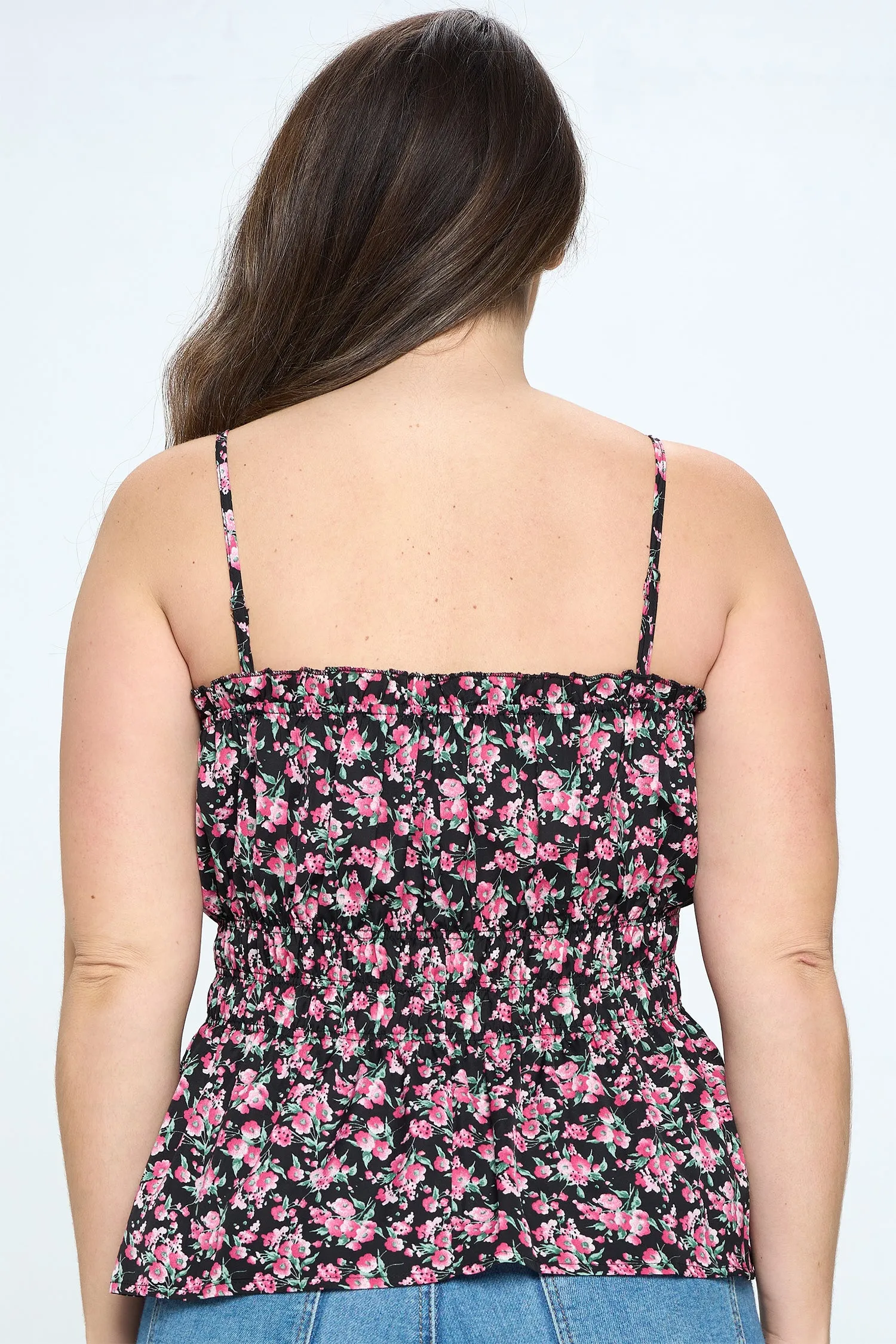 IT5054-PLUS | Tops | Junior Plus Floral Smocked Peplum Top