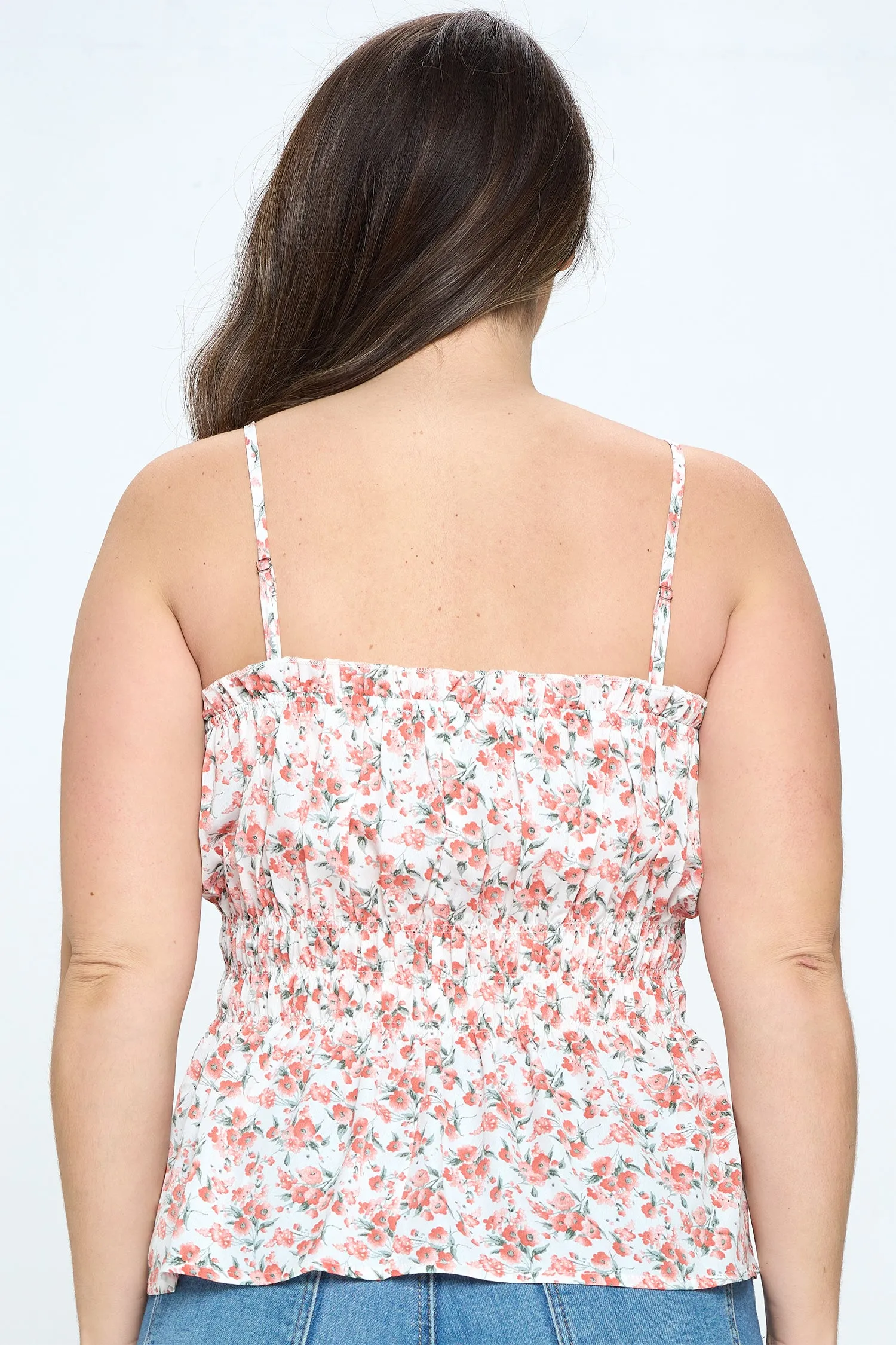 IT5054-PLUS | Tops | Junior Plus Floral Smocked Peplum Top