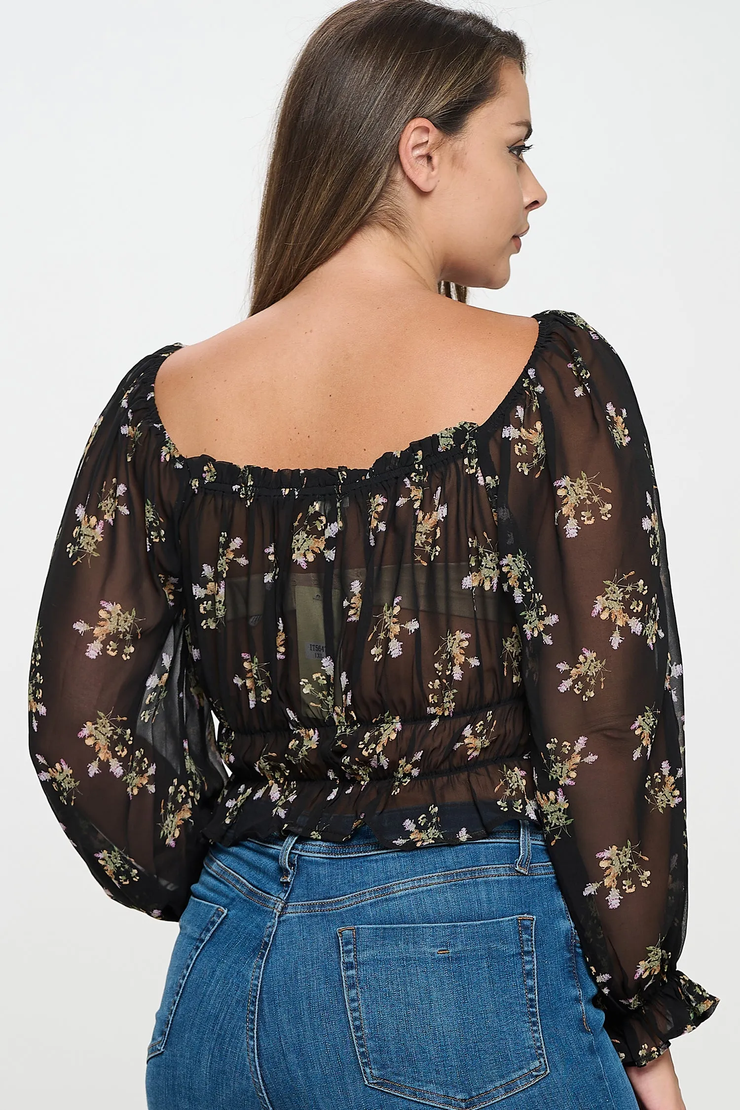 IT5647-PLUS | Tops | Junior Plus Floral Smocked Peasant Blouse