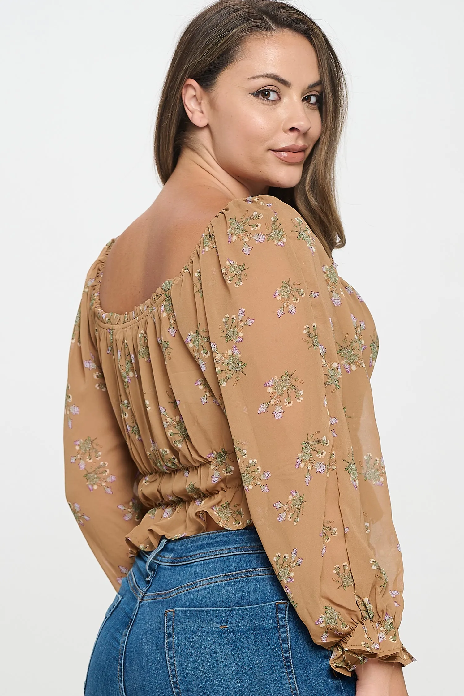 IT5647-PLUS | Tops | Junior Plus Floral Smocked Peasant Blouse