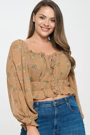 IT5647-PLUS | Tops | Junior Plus Floral Smocked Peasant Blouse
