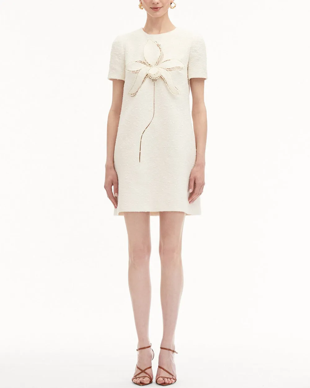 Ivory Floral Embellished Tweed Shift Dress