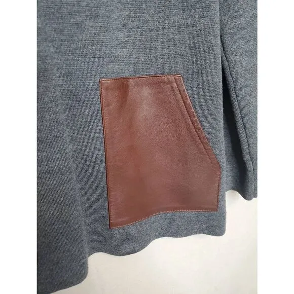 J. Crew Black Label 100% Merino Wool and Leather Tunic Sweater Minimalist Staple