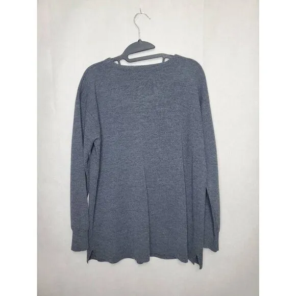 J. Crew Black Label 100% Merino Wool and Leather Tunic Sweater Minimalist Staple