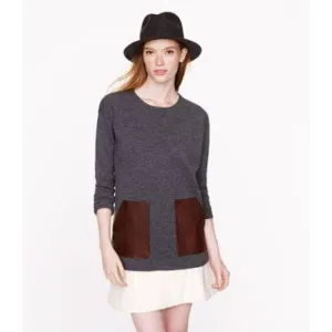 J. Crew Black Label 100% Merino Wool and Leather Tunic Sweater Minimalist Staple