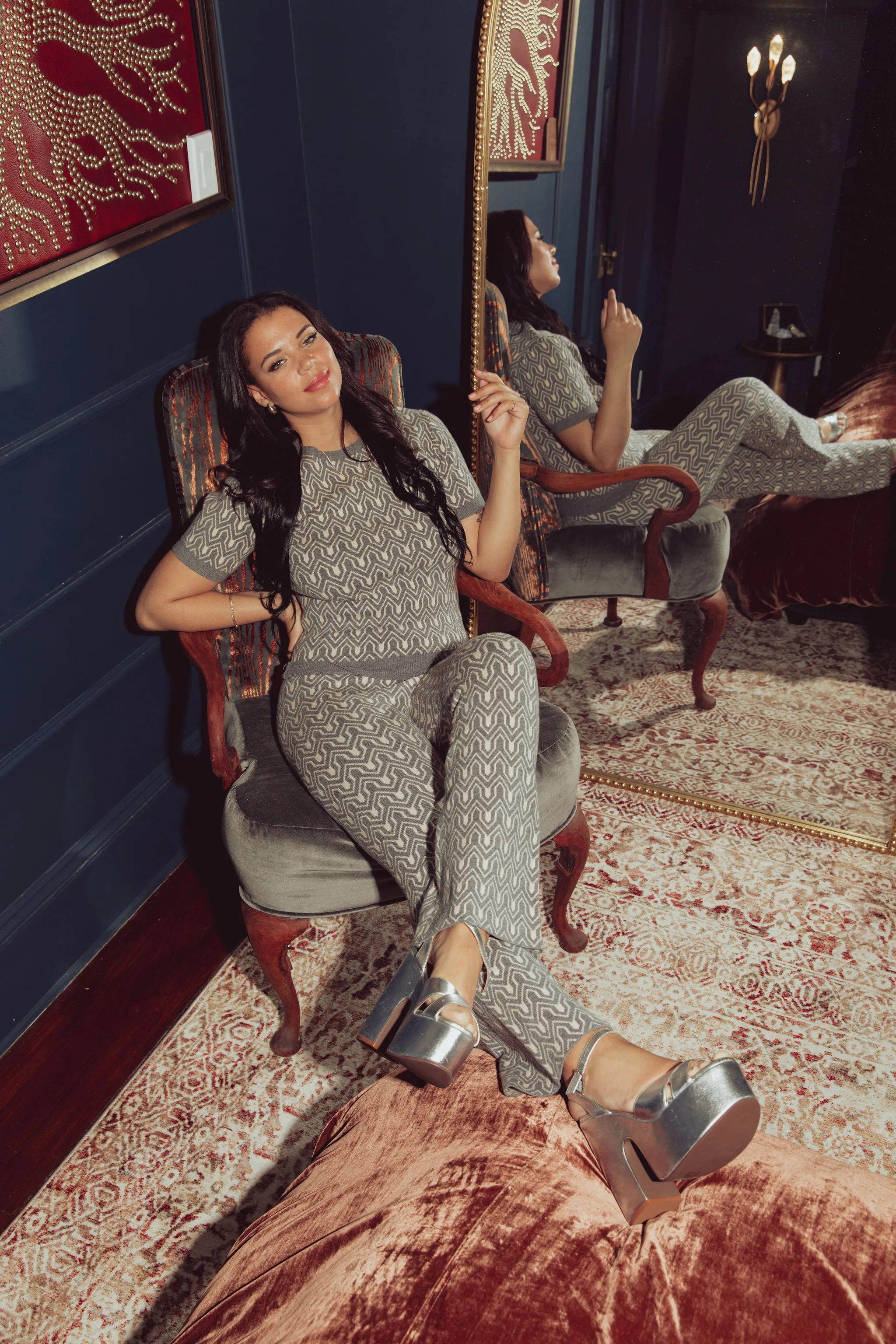 JACQUARD KNIT LOUNGE FLARE PANT
