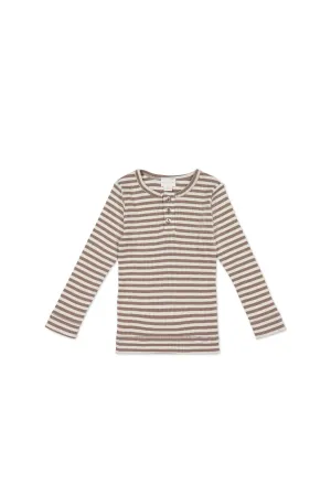 Jamie Kay | Organic Cotton Modal Long Sleeve Top - Narrow Stripe Tweed/Cloud
