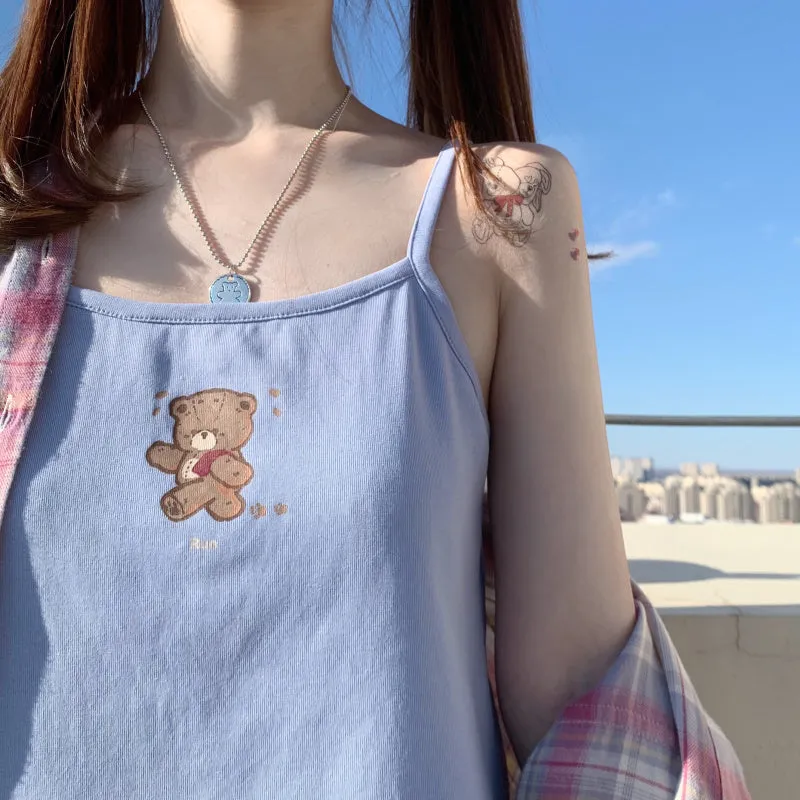Japanese soft girl style solid color Tank Tops