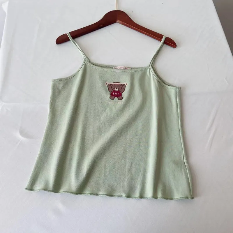 Japanese soft girl style solid color Tank Tops