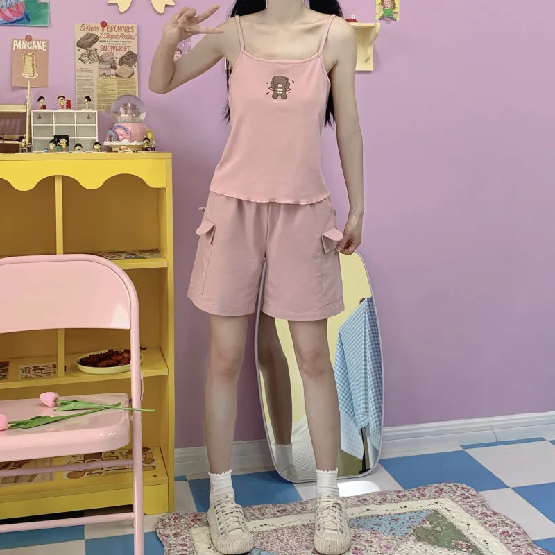 Japanese soft girl style solid color Tank Tops